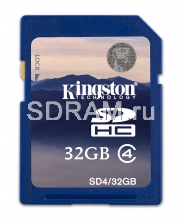 Карта памяти 32GB Secure Digital Card, High Capacity (SDHC) Class 4, Kingston