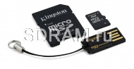 Карта памяти 4GB microSD/TransFlash Class 4 (with SD adapter + USB reader) Kingston